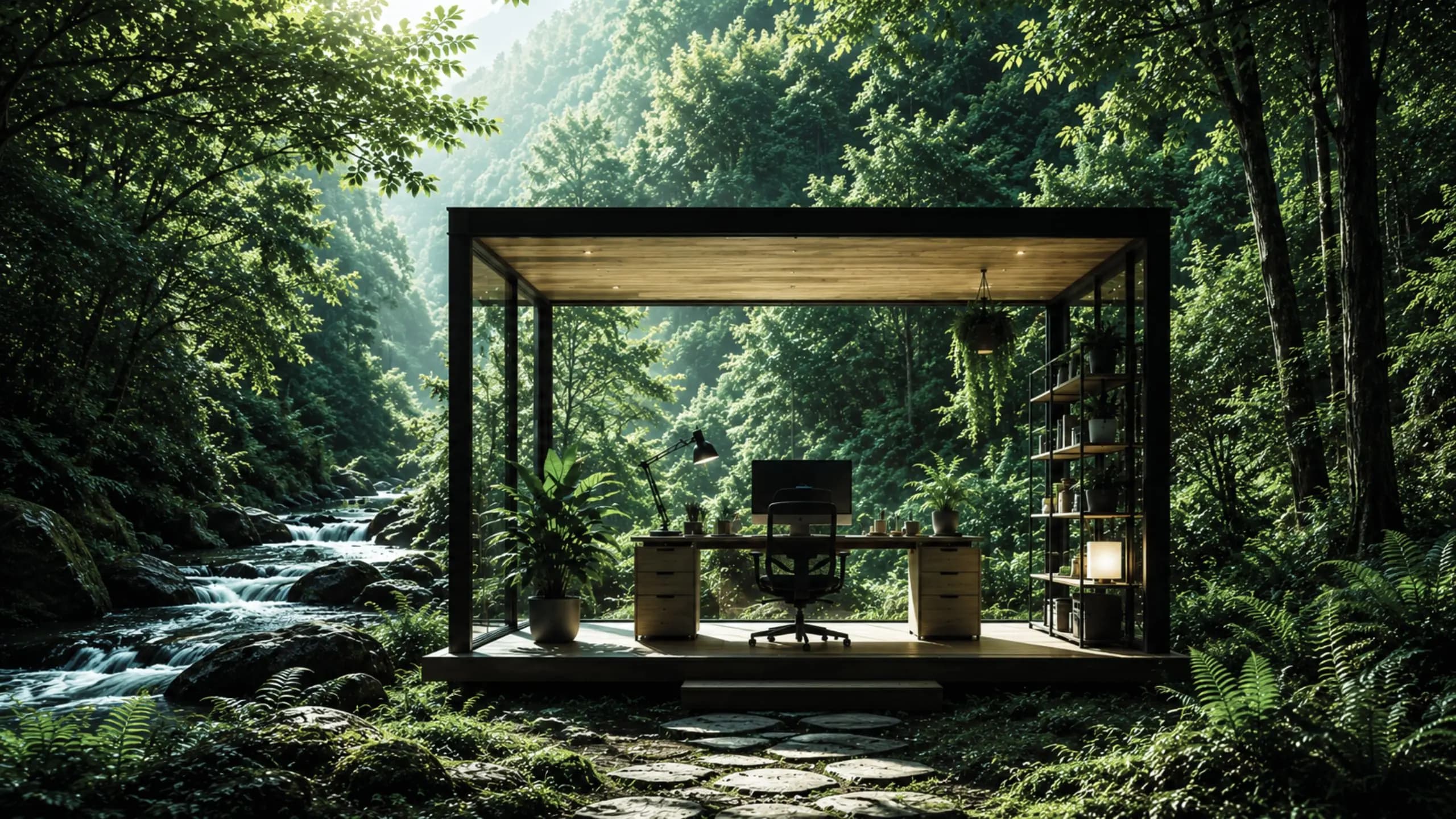 Oficina moderna en el bosque